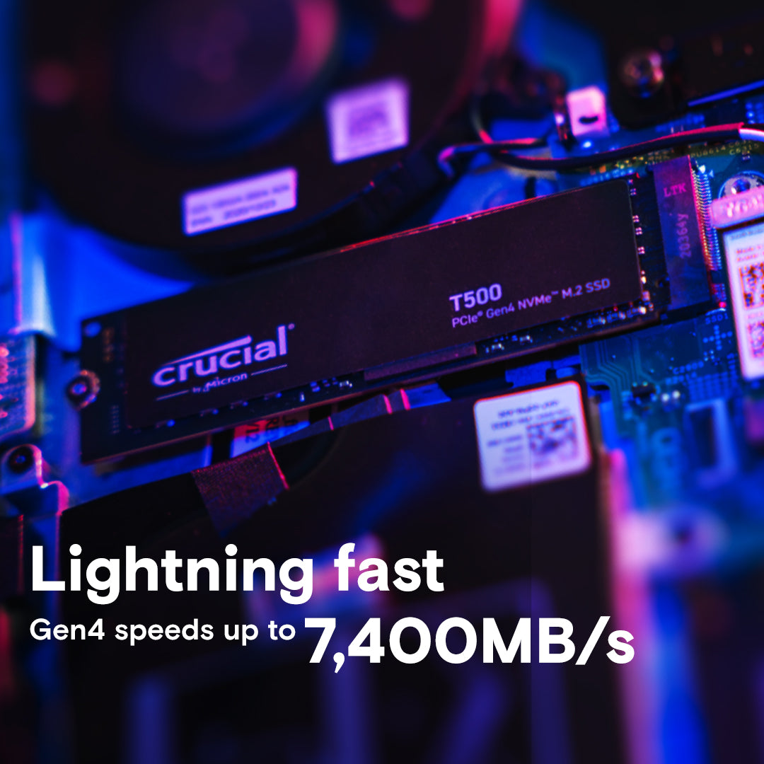 Crucial T500 PCIE GEN4 NVME M.2 SSD Speed up to 7200MB/s Crucial T500 PCIE GEN4 NVME M.2 SSD Speed up to 7200MB/s